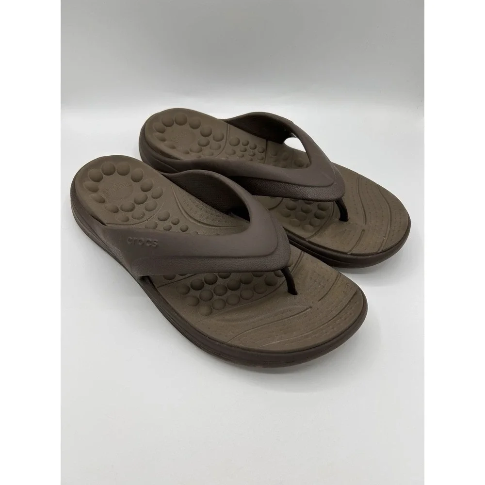 Crocs Men's Flip Flops Thong Sandals Brown Slip On Summer Size 11